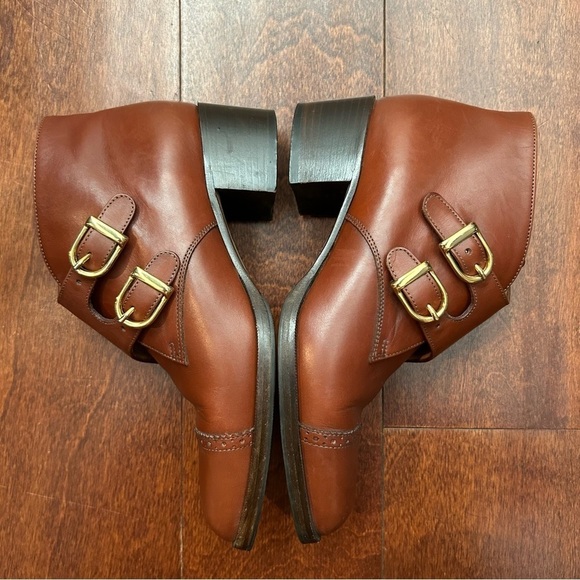 Bruno Magli Butter Soft Brown Leather Monk Strap Boots, Gold Hardware, Size 5.5 - Picture 3 of 16